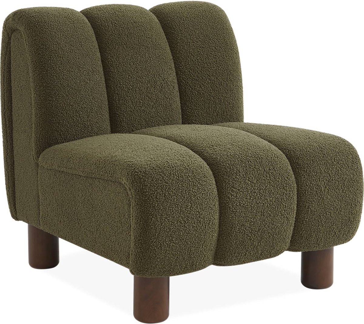 sweeek Relaxfauteuil met afgeronde poten in hout en boucléstof Donker kaki