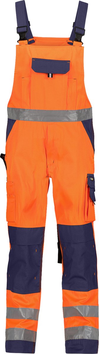 DASSY® Toulouse Hogezichtbaarheidsbretelbroek met kniezakken - maat 56 - FLUO-ORANJE/MARINEBLAUW