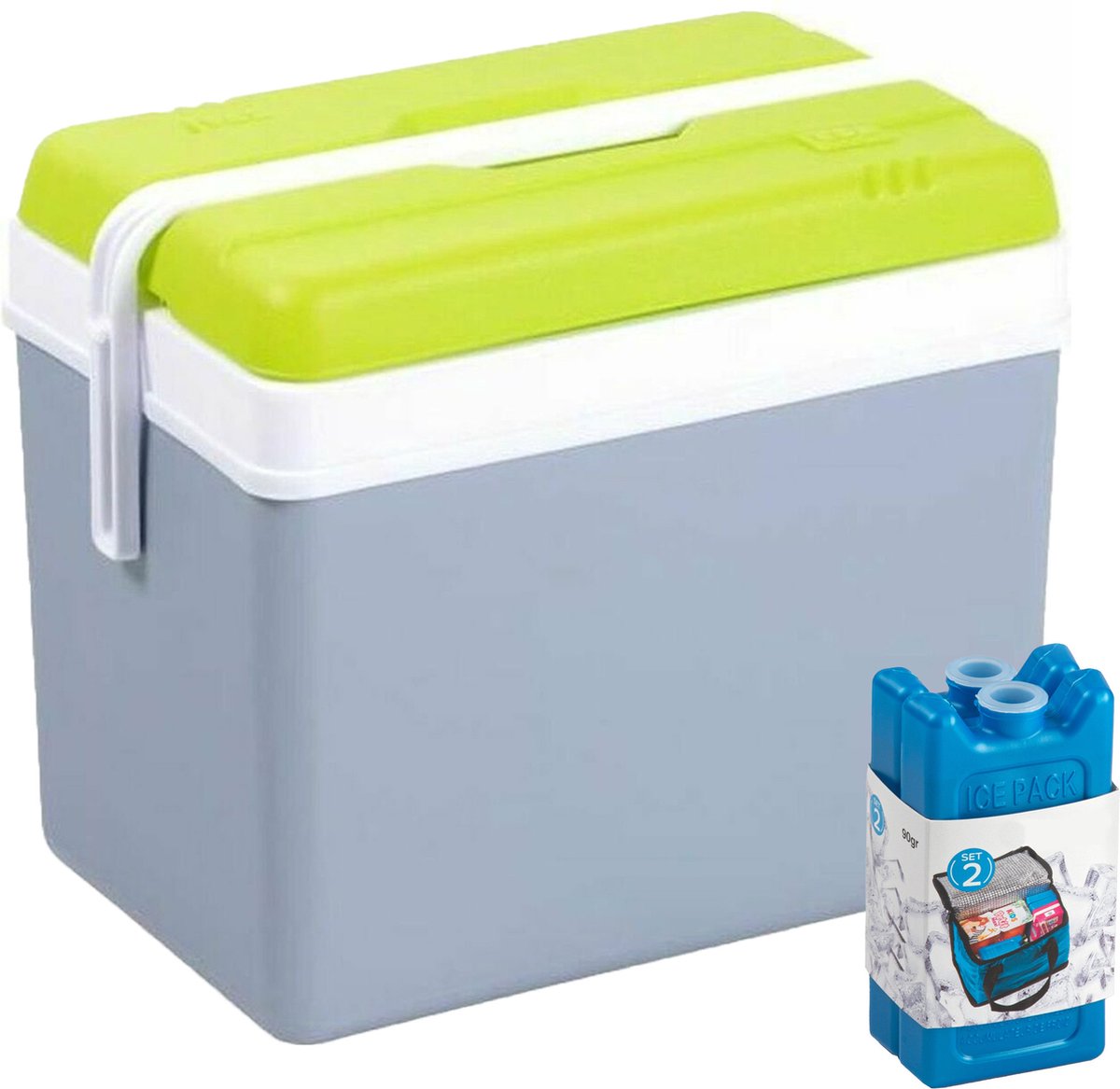 Koelbox met koelelementen - 35 liter - kunststof - grijs - 48 x 30 x 40 cm