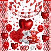Valentijn Decoratie Hartjes Slinger Hangdecoratie Rozenblaadjes Papieren Confetti Helium Ballon Rood Romantisch Pakket