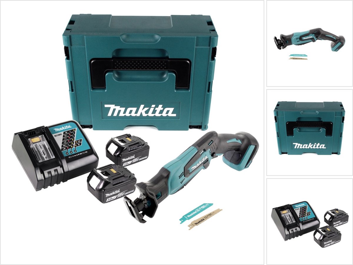 Makita DJR 183 RFJ reciprozaag 18 V + 2x accu 3,0 Ah + oplader + Makpac