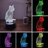 Klarigo® Nachtlamp – Kat - 3D LED Lamp Illusie – 16 Kleuren – Bureaulamp – Poes - Sfeerlamp – Nachtlampje Kinderen – Creative lamp - Met afstandsbediening