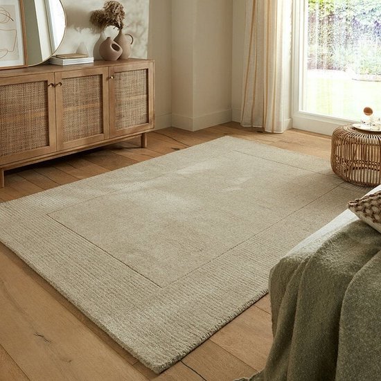 Tuscany wollen vloerkleed effen/kader naturel/beige
