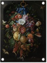 Tuin decoratie Festoen van vruchten en bloemen - Schilderij van Jan Davidsz. de Heem - 30x40 cm - Tuindoek - Buitenposter