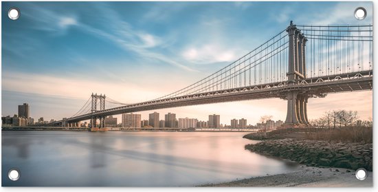 Tuinposter New York - Rivier - Bridge - 60x30 cm - Tuindoek - Buitenposter