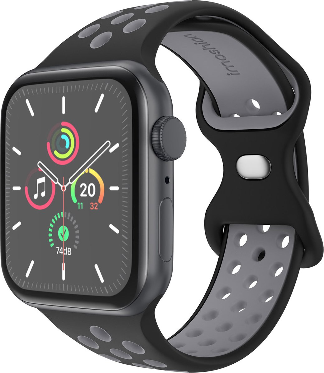 iMoshion Sport⁺ bandje geschikt geschikt voor Apple Watch Series 1 / 2 / 3 / 4 / 5 / 6 / 7 / 8 / 9 / SE - 38 / 40 / 41 mm - Maat M/L - Black & Anthracite