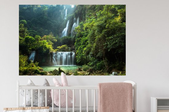 Sticker Muursticker Chutes d'eau - Grande cascade en Thaïlande - 120x80 cm - film adhésif autocollant - sticker mural repositionnable