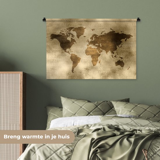 Tapisserie Cartes du mondeIllustrations de Noël - Wereldkaart en peinture marron foncé et marron clair avec texture Tapisserie Tapisserie en coton 90x60 cm - Tapisserie avec photo