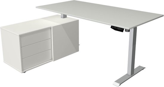 Kerkmann - Bureau assis-debout Move-1 160x80cm gris clair avec pieds argentés et classeur