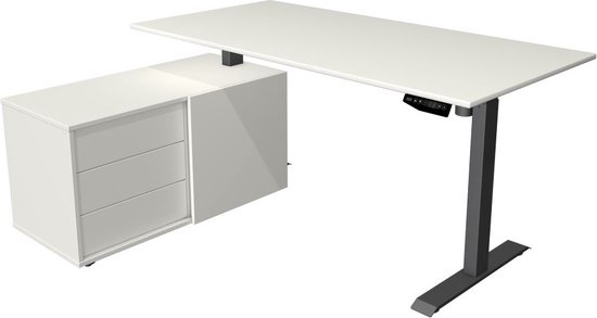 Kerkmann - Bureau assis-debout Move-1 160x80cm blanc avec pieds anthracite et classeur