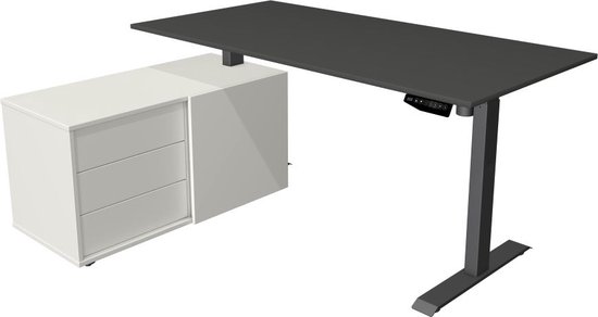 Kerkmann - Zit sta bureau Move-1 160x80cm antraciet met antraciet poten en archiefkast