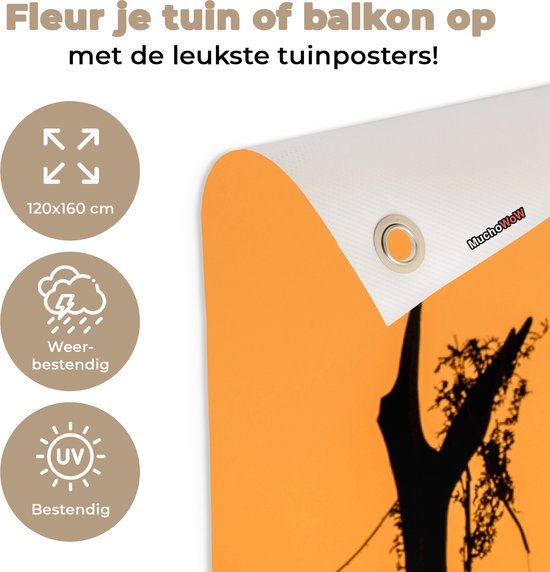 Tuinposter 120x160 cm - Tuindecoratie Hert - Oranje - Silhouet - Dieren - Natuur - Poster voor in de tuin - Buiten decoratie - Schutting tuinschilderij - Tuindoek muurdecoratie - Wanddecoratie balkondoek