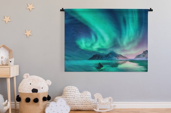 Tapisserie murale - Aurores boréales - Étoiles - Paysage - Norvège - 150 x 112 cm