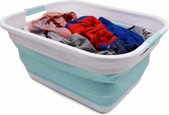 SAMMART Panier à Linge Pliable 42L – Bac Rangement Portable TPE/PP Blanc/Gris Gain De Place