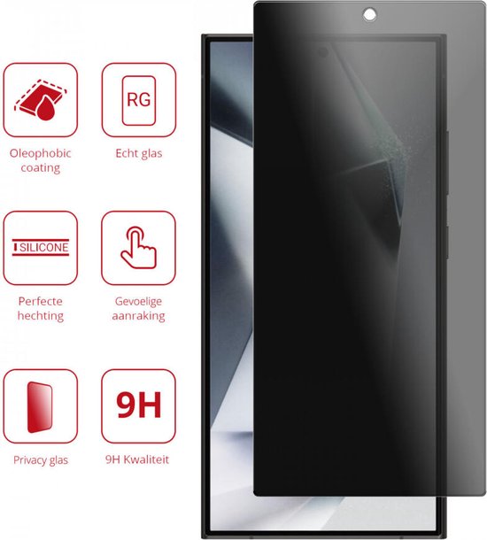 Rosso Privacy Screen Protector Geschikt voor de Samsung Galaxy S24 Ultra - 9H Gehard Glas - Case Friendly Tempered Glass - Eenvoudige Installatie