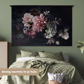 Wandkleed - Wanddoek - Bloemen - Vintage - Pastel - Zwart - Boeket - 180x120 cm - Wandtapijt