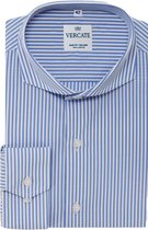 Vercate - Strijkvrij Overhemd - Blauw Wit - Lichtblauw gestreept - Slim Fit - Poplin Katoen - Lange Mouw - Heren - Maat 44/XL