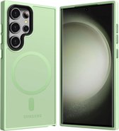 Hoesje Geschikt voor Samsung Galaxy S24 Ultra - Compatibel met MagSafe - Matte Beschermhoes - Back Cover met Magneet - Geschikt voor Draadloos Opladen met Magnetische Ring - Licht Groen