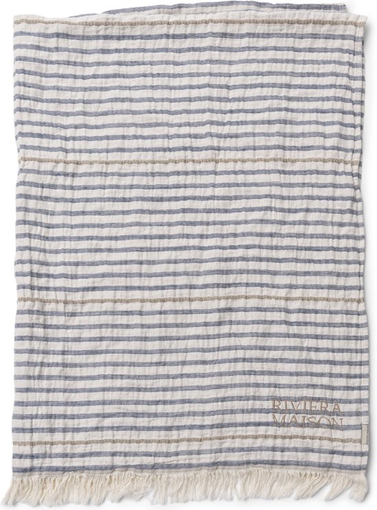 Riviera Maison Plaid blauw/wit bank deken gestreept patroon - Kempsey decoratief deken 180 cm breed