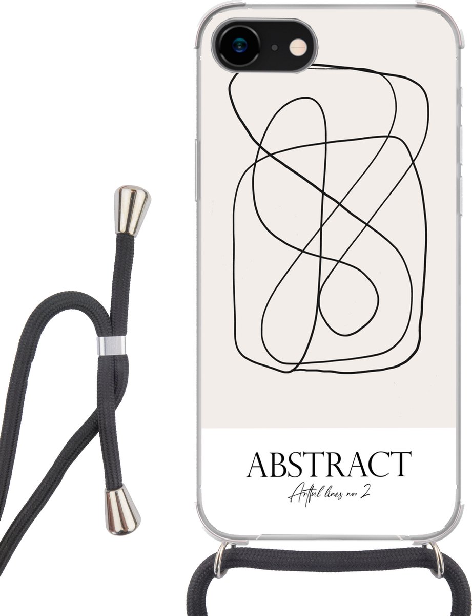 Telefoonhoesje Geschikt voor iPhone 7 - Kunst - Line art - Abstract - Siliconen - Crossbody - Backcover met Koord - Telefoonhoesje met koord - Hoesje met touw Telefoonhoesje