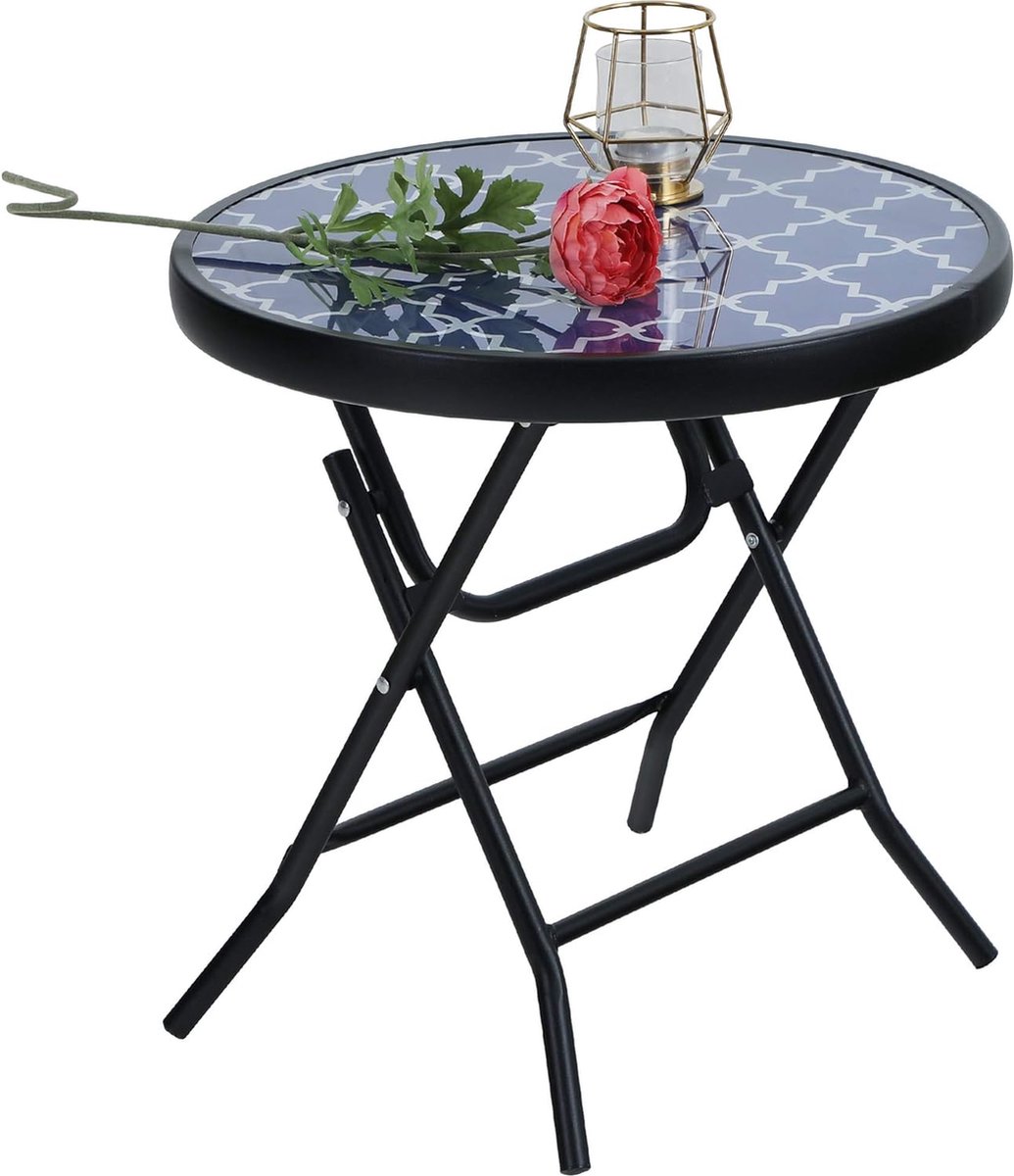 Bol.com Inklapbare ronde bijzettafel van glas van metaal, tuintafel, koffietafel, kleine balkontafel, voor balkon, tuin, terras ... aanbieding