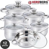 Herzberg 12-delige roestvrijstalen pannenset - Pannenset Inductie -Alle Warmtebronnen