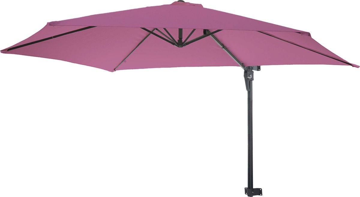 Muurparasol Casoria, zweefparasol balkonparasol parasol, 3m kantelbaar, polyester aluminium/staal 9kg ~ lavendel-rood