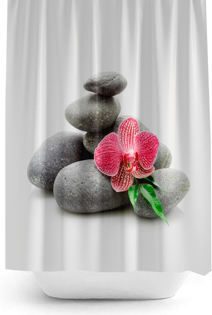 Casabueno Spa - Douchegordijn Zen Stenen - 180x200 cm - Digitale Print - Polyester - Waterdicht - Anti Schimmel - Wasbaar