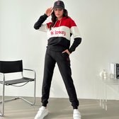 Loxxey® - Katoen - Costume de loisirs - Costume de jogging - Costume d'intérieur - Vêtements Home - Sweat à capuche - Survêtement - Survêtement - 1 Set (2 pièces) - Femme - Taille M - Rouge / Zwart