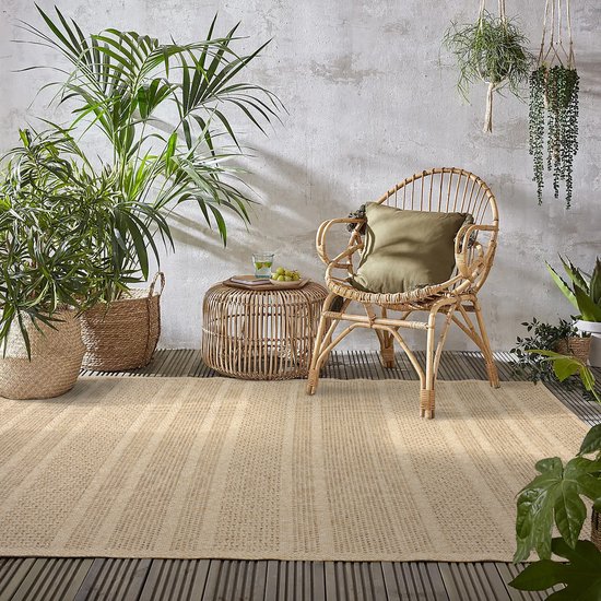 Flycarpets Ceres Buitenkleed Laagpolig - Jute - Gestreept Vloerkleed - Naturel - 160x230 cm