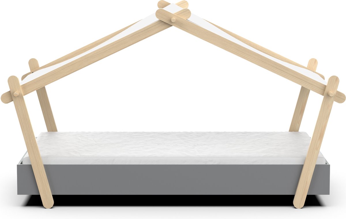 Kinderbed Lodge | 223,2 x 105,5 x 129,7 cm | Grijs-Wit - CBA - Huisbed - Wit; Grijs - Spaanplaat Eenpersoons Normaal bed