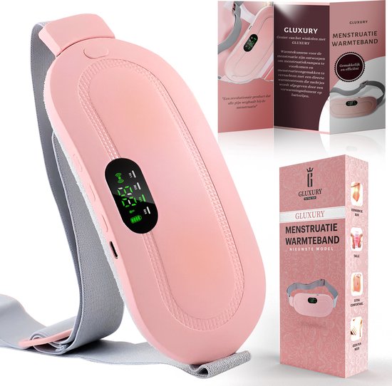 Gluxury Menstruatie Warmteband - Verwarmde Menstruatieband - Verwarmingsband - 3 Warmtestanden - Massagekussen - Triltechnologie - Roze