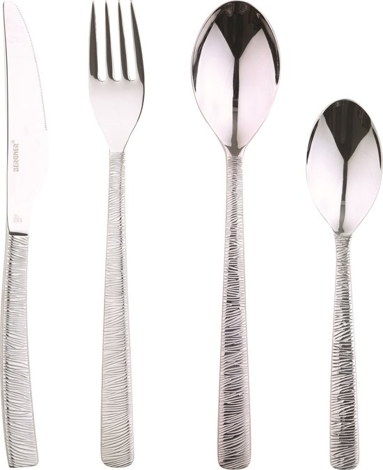 Bergner München Collectie Bergner 24-delig Bestekset - Roestvrij Staal Hoogglans Zwart - Compleet Set Voor 6 Personen Vaatwasserbestendig Bestek