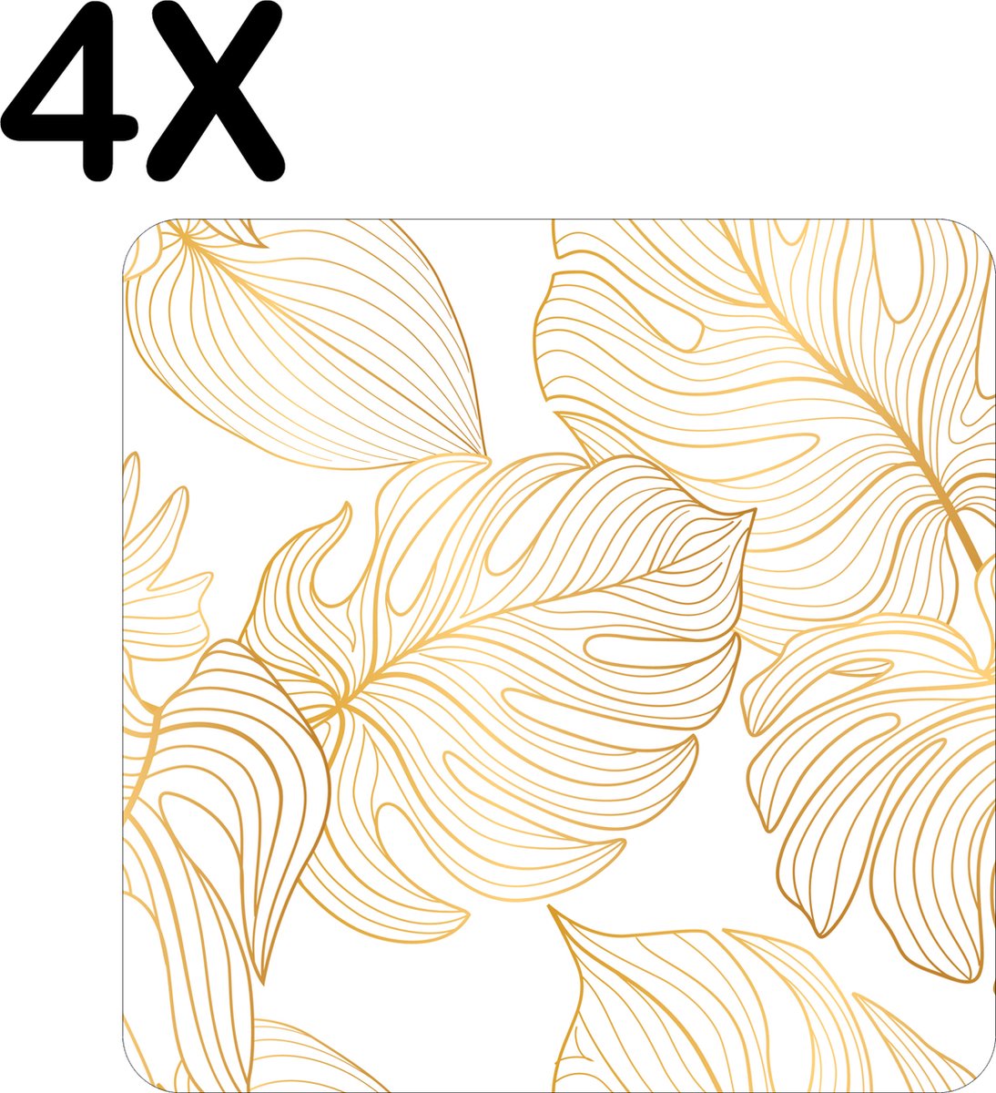 BWK Flexibele Placemat - Wit met Gouden Palm Bladeren - Set van 4 Placemats - 40x40 cm - PVC Doek - Afneembaar