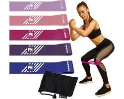 FX FFEXS Fitness Weerstandsbanden Set van 5 - Extra sterk tot 18kg - Resistance Band - Fitness Elastiek - Booty Band - Sport Elastiek Banden - Fitness Band - Mini Bands - Verschillende Weerstandsniveaus - Inclusief Draagzakje - Paars