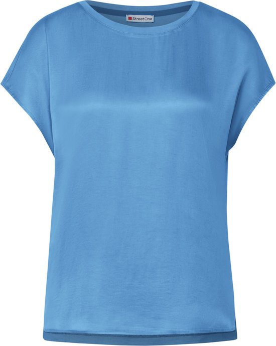 Street One mat-mix shirt with rounded bottom - Dames T-shirt - light spring blue