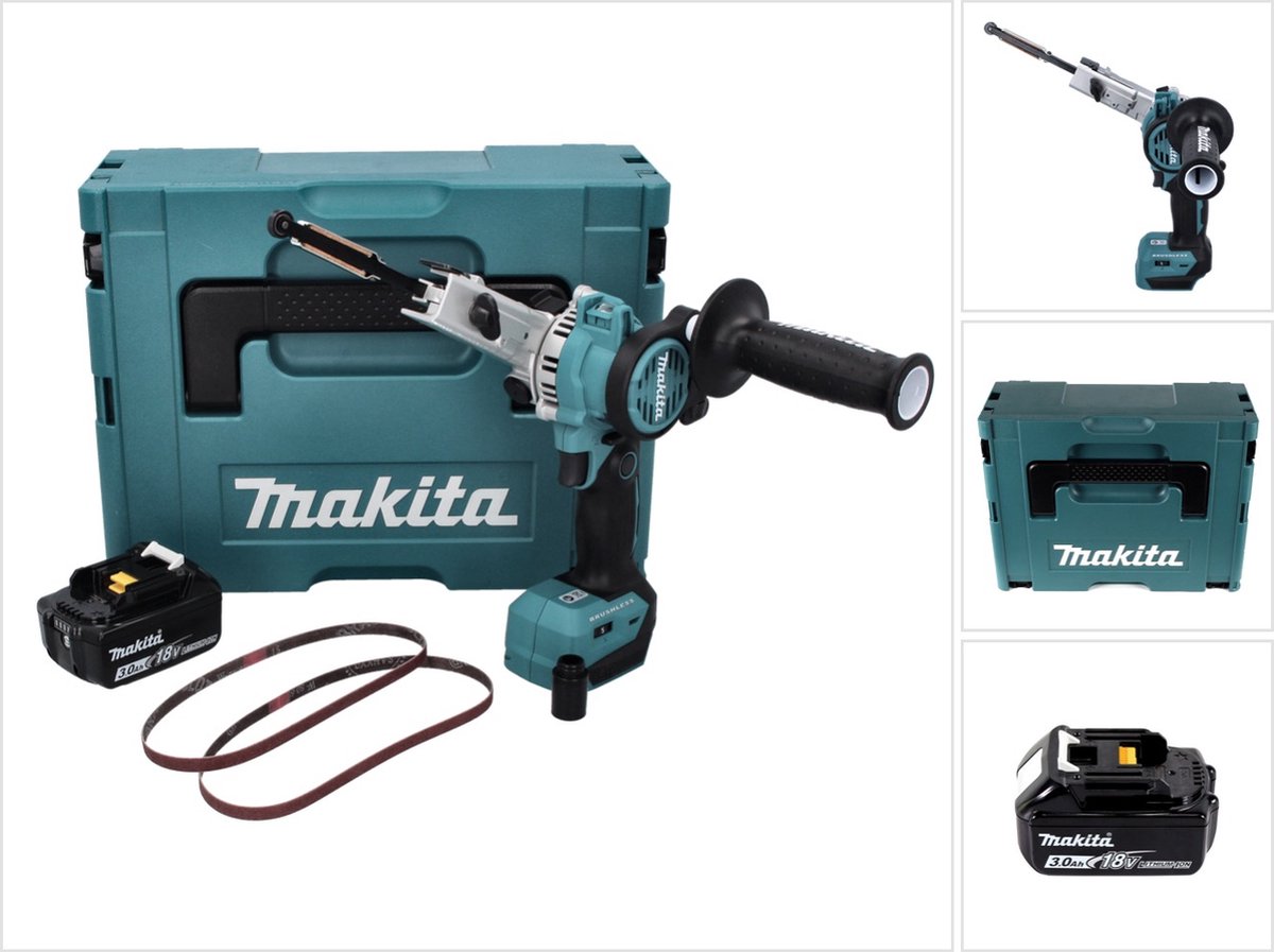 Makita DBS 180 F1J accu-bandvijl 18 V 9 x 533 mm borstelloos + 1x accu 3.0 Ah + Makpac - zonder lader