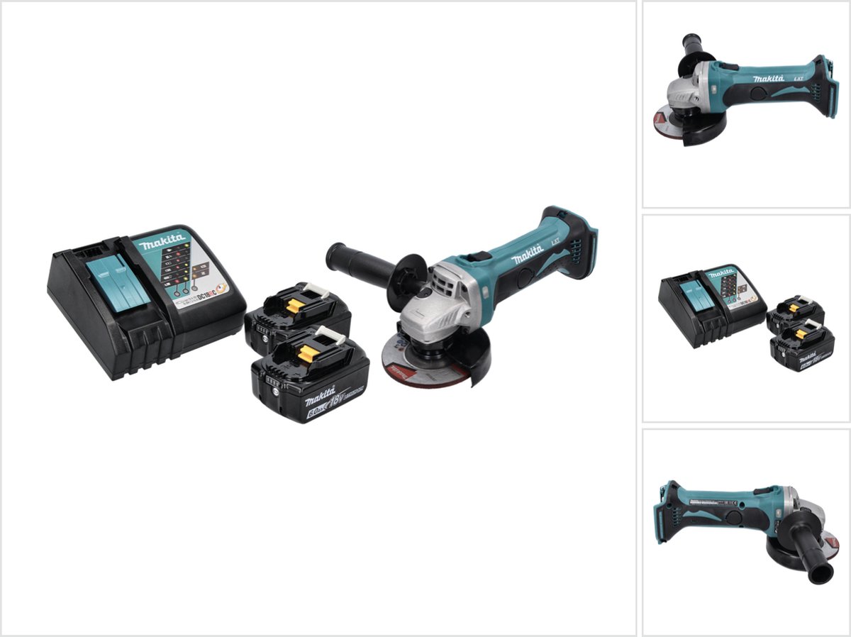Makita DGA 452 RG accu haakse slijper 18 V 115 mm + 2x accu 6,0 Ah + oplader