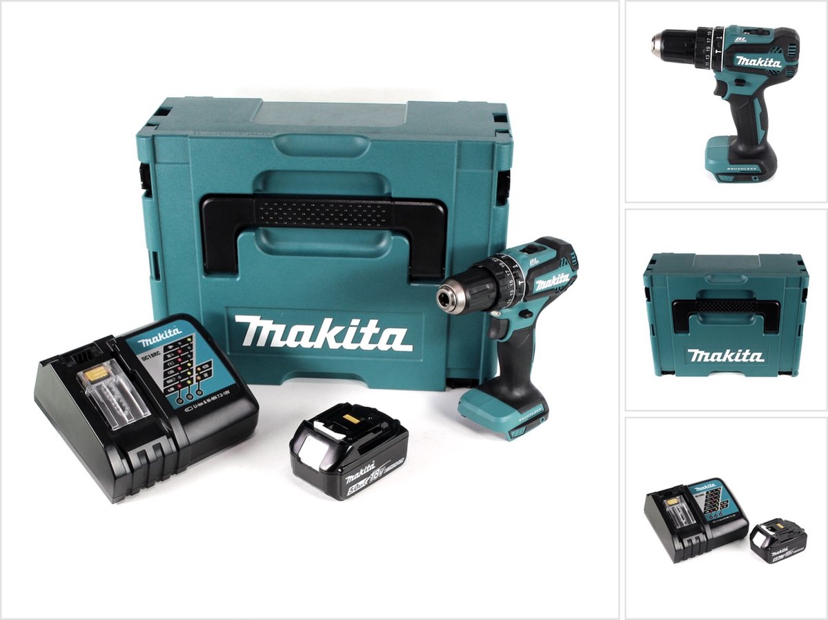 Makita DHP 485 RT1J 18 V Li-Ion accu klopboormachine in Makpac + 1 x 5,0 Ah accu + oplader
