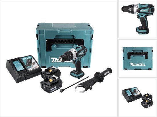 Makita DHP 458 RTJ accu-klopboormachine 18 V 91 Nm + 2x accu 5,0 Ah + oplader + Makpac