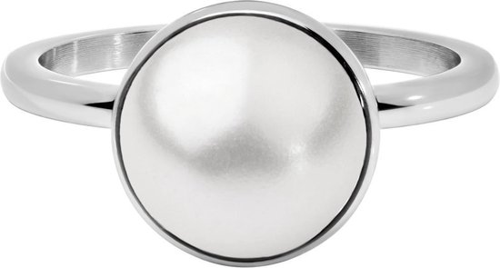 Quiges Stapelring Dames - Vulring - RVS Zilverkleurig met Beige Kunstparel - Maat 19 - Hoogte 2mm