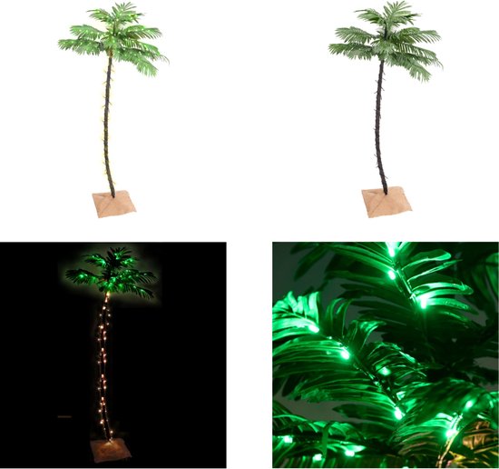 vidaXL Palmboom LED 96 LED's warmwit 180 cm - LED-boom - LED-bomen - Palmboom - Kunstplant
