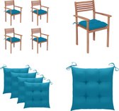 vidaXL Tuinstoelen 4 st met lichtblauwe kussens massief teakhout - Tuinstoel - Tuinstoelen - Buitenstoel - Buitenstoelen