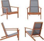 vidaXL Loungestoel massief eucalyptushout en textileen grijs - Tuinstoel - Tuinstoelen - Stoel - Stoelen