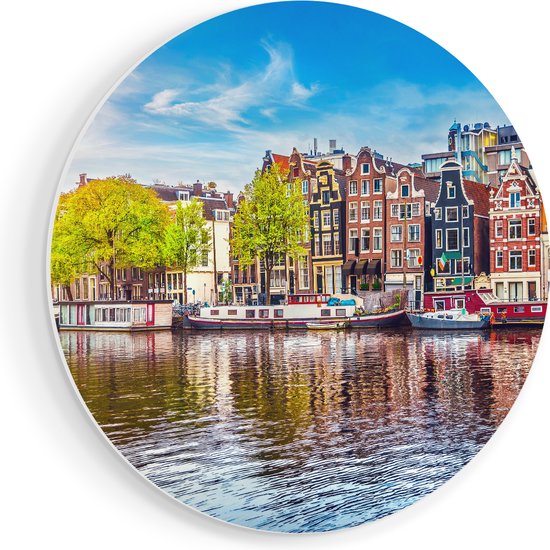 Foto: Artaza forex muurcirkel amsterdamse huisjes aan het water 40x40 cm klein wandcirkel rond schilderij wanddecoratie cirkel