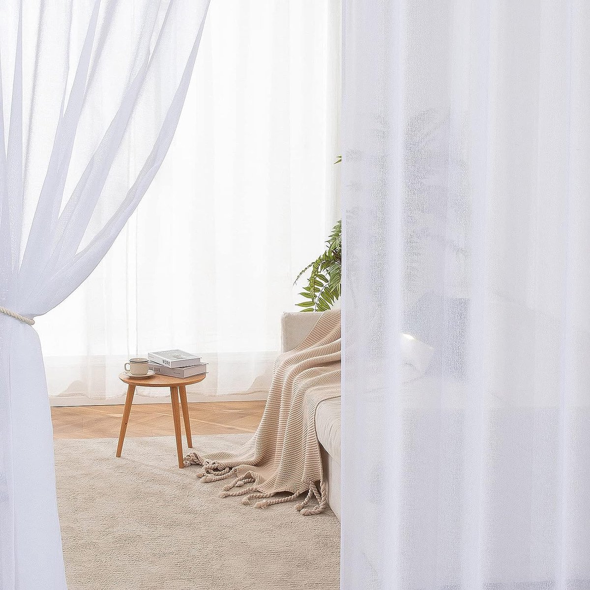 Hiasan Glasgordijn, set van 2 gordijnen, voor woonkamer, met ringen