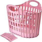 Wasmand opvouwbaar, plastic opbergmand met handvat, wasmand, waterdichte wasmand voor speelgoed (roze)