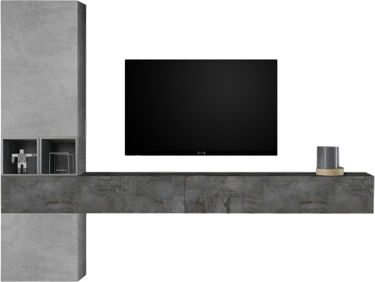TV-wandmeubel set Berlin in grijs beton met Oxid