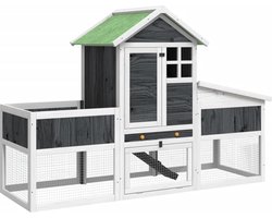 vidaXL - Konijnenhok - 170x63x113 - cm - massief - grenenhout - grijs