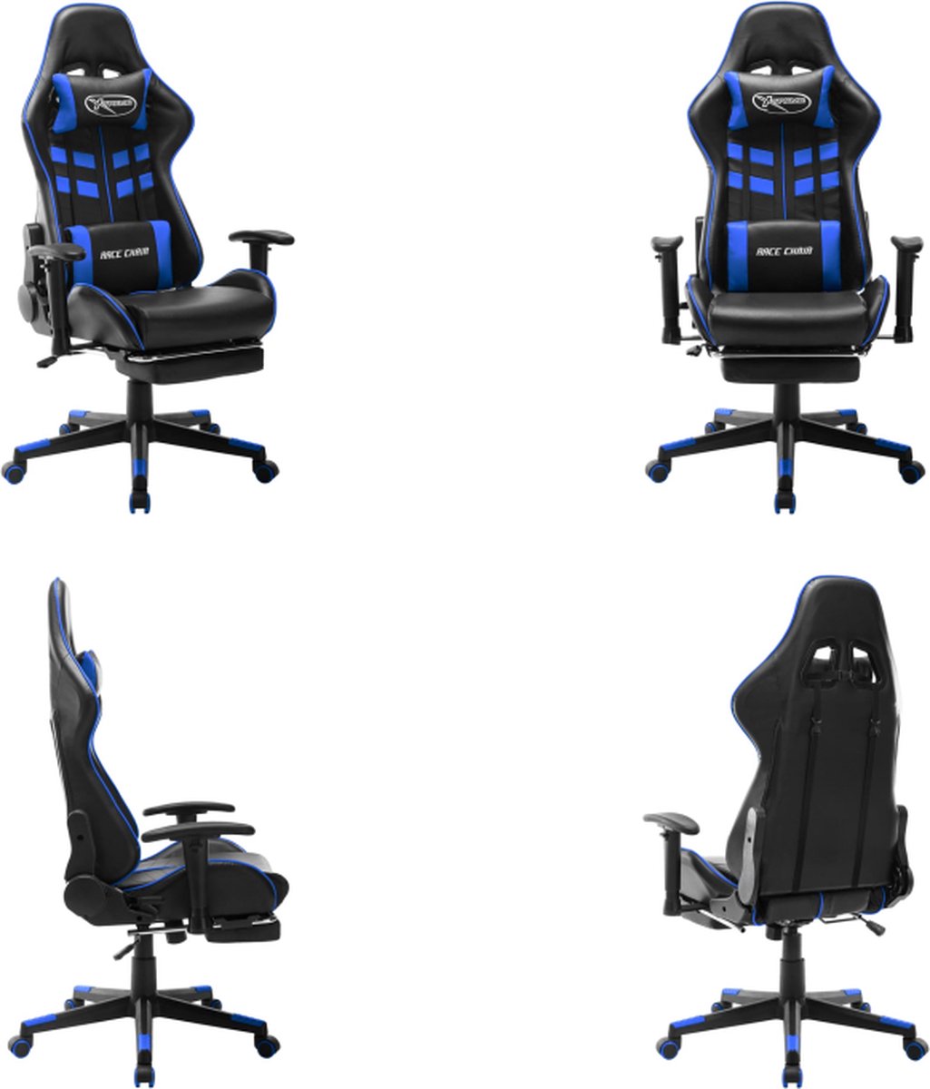 vidaXL Gamestoel met voetensteun kunstleer zwart en blauw - Gamingstoel - Gamingstoelen - Racingstoel - Racingstoelen